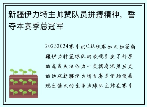新疆伊力特主帅赞队员拼搏精神，誓夺本赛季总冠军
